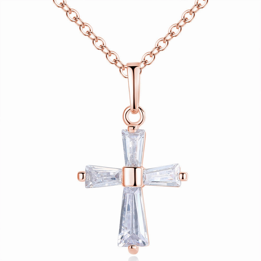 Wholesale Flash Diamond Holy Light Cross Necklace Copper