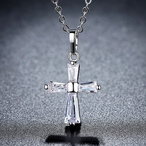 Wholesale Flash Diamond Holy Light Cross Necklace Copper