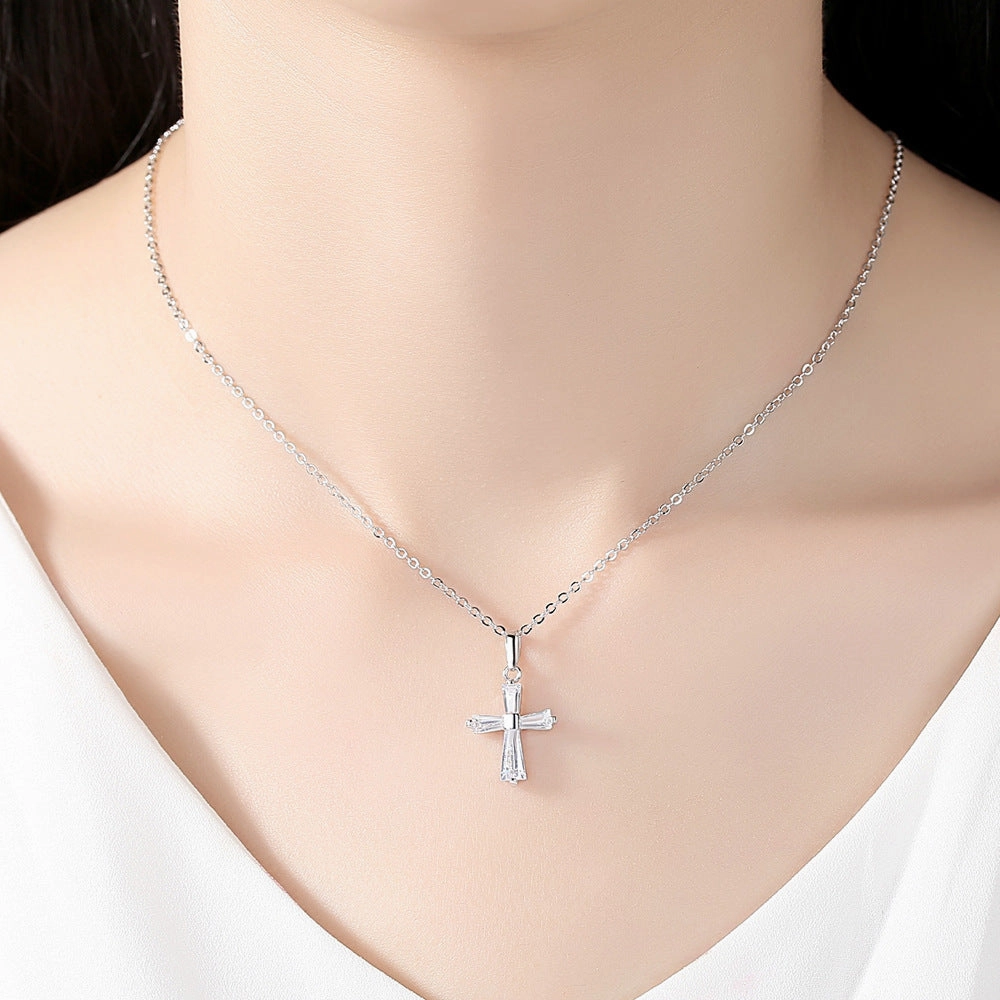 Wholesale Flash Diamond Holy Light Cross Necklace Copper