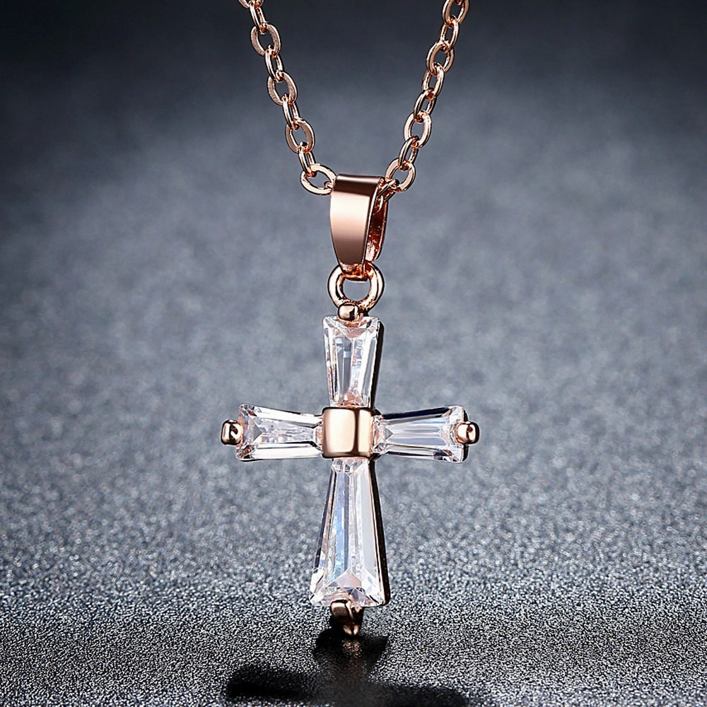 Wholesale Flash Diamond Holy Light Cross Necklace Copper