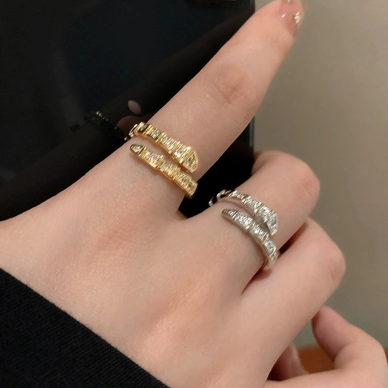 Wholesale Flash diamond snake-shaped ins silver open advanced texture simple all-match ring