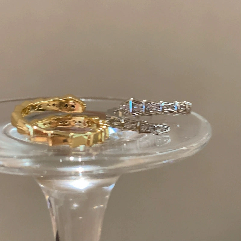 Wholesale Flash diamond snake-shaped ins silver open advanced texture simple all-match ring
