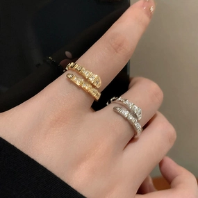 Wholesale Flash diamond snake-shaped ins silver open advanced texture simple all-match ring