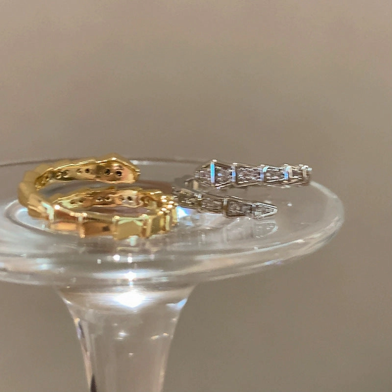 Wholesale Flash diamond snake-shaped ins silver open advanced texture simple all-match ring