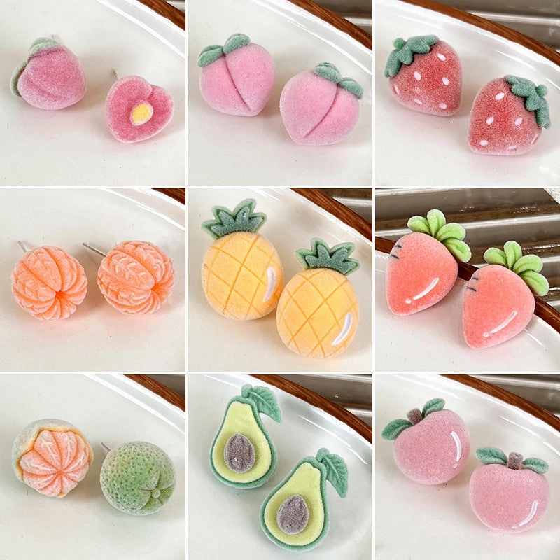 Wholesale Flocked Fruit Stud Earrings