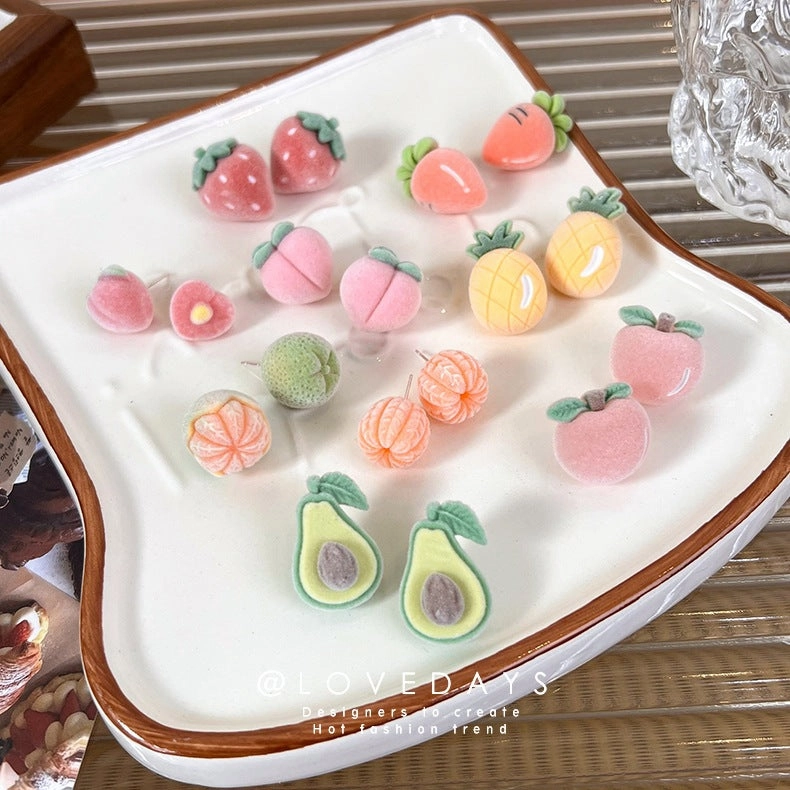 Wholesale Flocked Fruit Stud Earrings