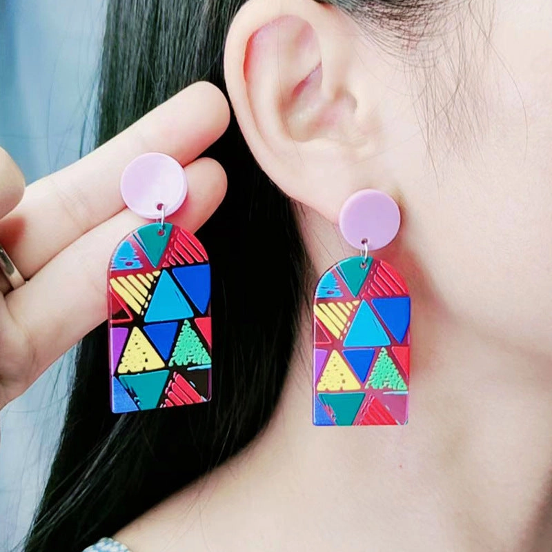 Wholesale Floral Heart Geometric Simple Fashion Personality Acrylic Print Earrings