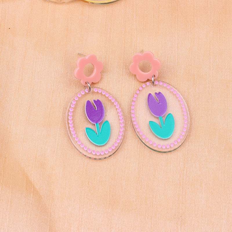 Wholesale Floral Heart Geometric Simple Fashion Personality Acrylic Print Earrings