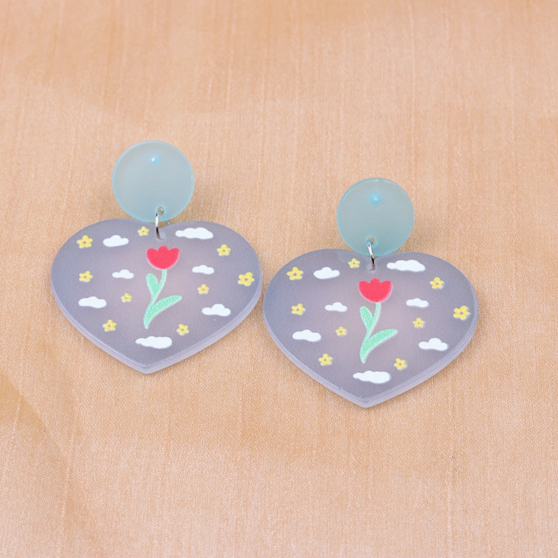 Wholesale Floral Heart Geometric Simple Fashion Personality Acrylic Print Earrings