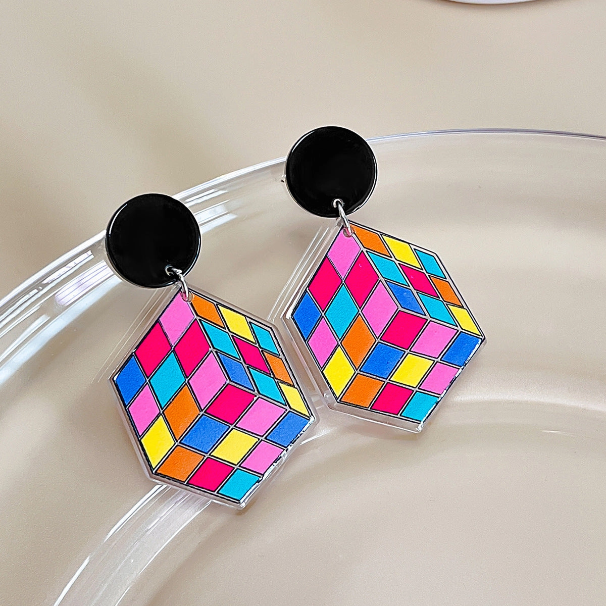 Wholesale Flower and Leaf Oil Painting Silver Needle Acrylic Earrings