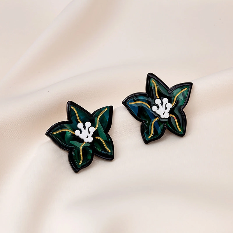 Wholesale Flower and Leaf Oil Painting Silver Needle Acrylic Earrings