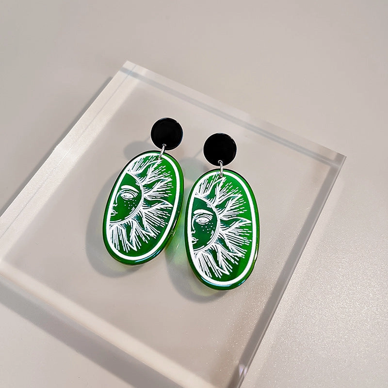 Wholesale Flower and Leaf Oil Painting Silver Needle Acrylic Earrings