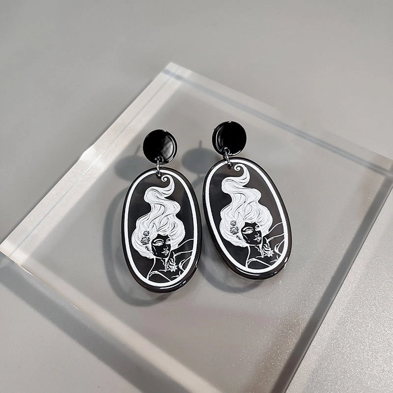 Wholesale Flower and Leaf Oil Painting Silver Needle Acrylic Earrings