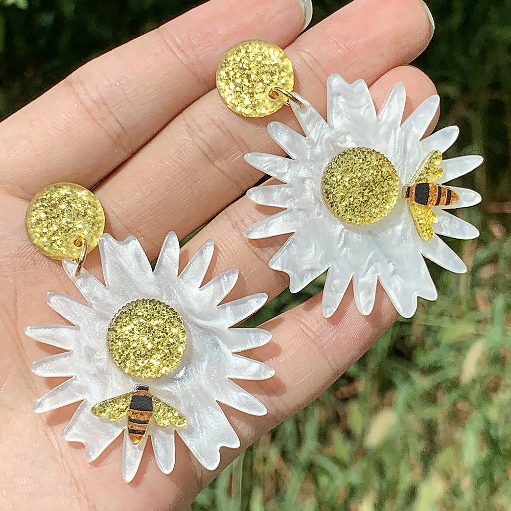 Wholesale Flower Bee Shiny Acrylic Earrings
