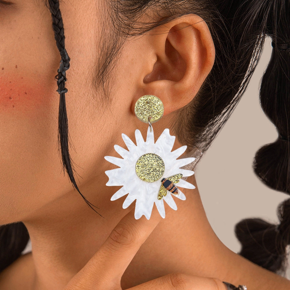 Wholesale Flower Bee Shiny Acrylic Earrings