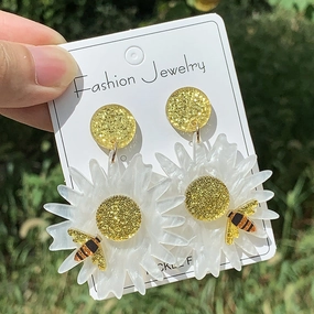 Wholesale Flower Bee Shiny Acrylic Earrings