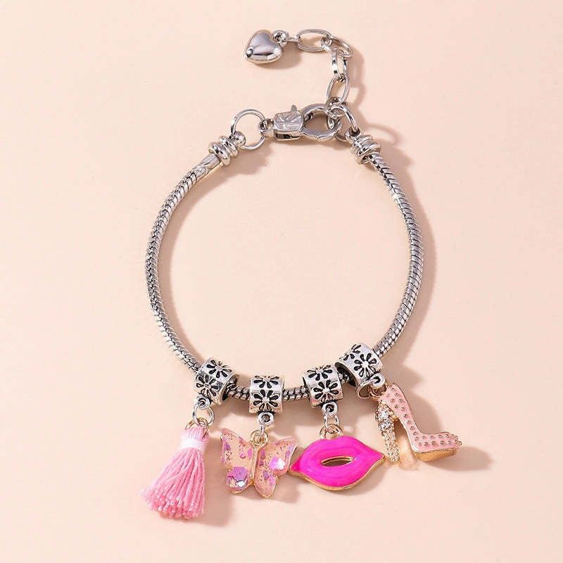 Wholesale Flower Butterfly Tassel Lollipop Alloy Bracelet
