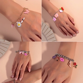 Wholesale Flower Butterfly Tassel Lollipop Alloy Bracelet