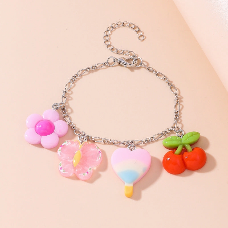 Wholesale Flower Butterfly Tassel Lollipop Alloy Bracelet