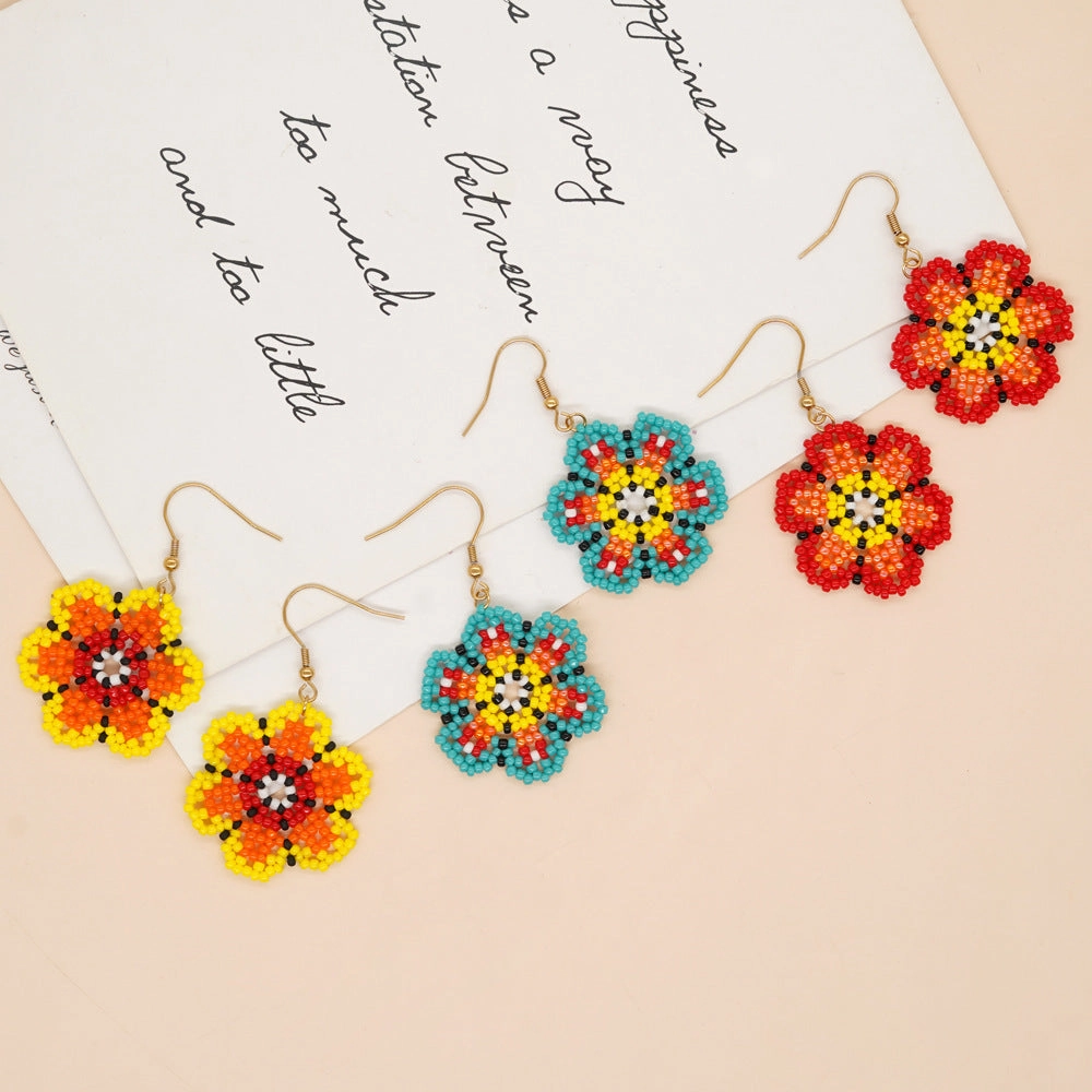 Wholesale Flower Colored Glass Beads Earrings