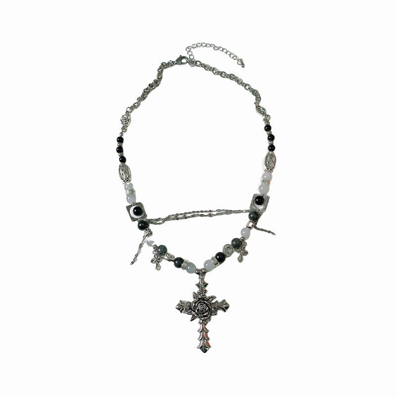 Wholesale Flower Cross Beaded Multi-layer Clavicle Chain Necklace