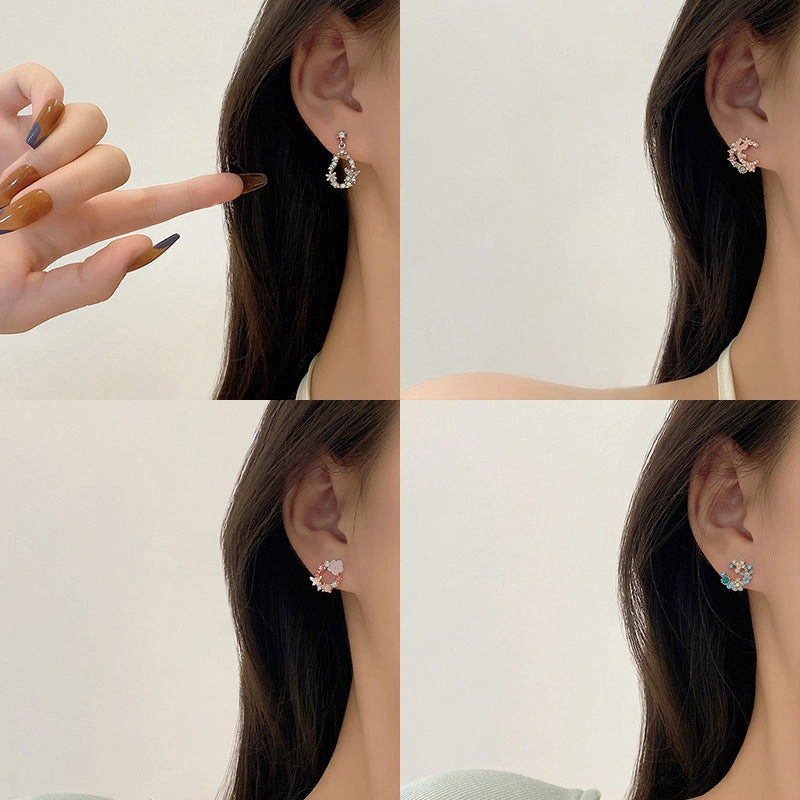 Wholesale Flower Diamond Color Alloy Earrings