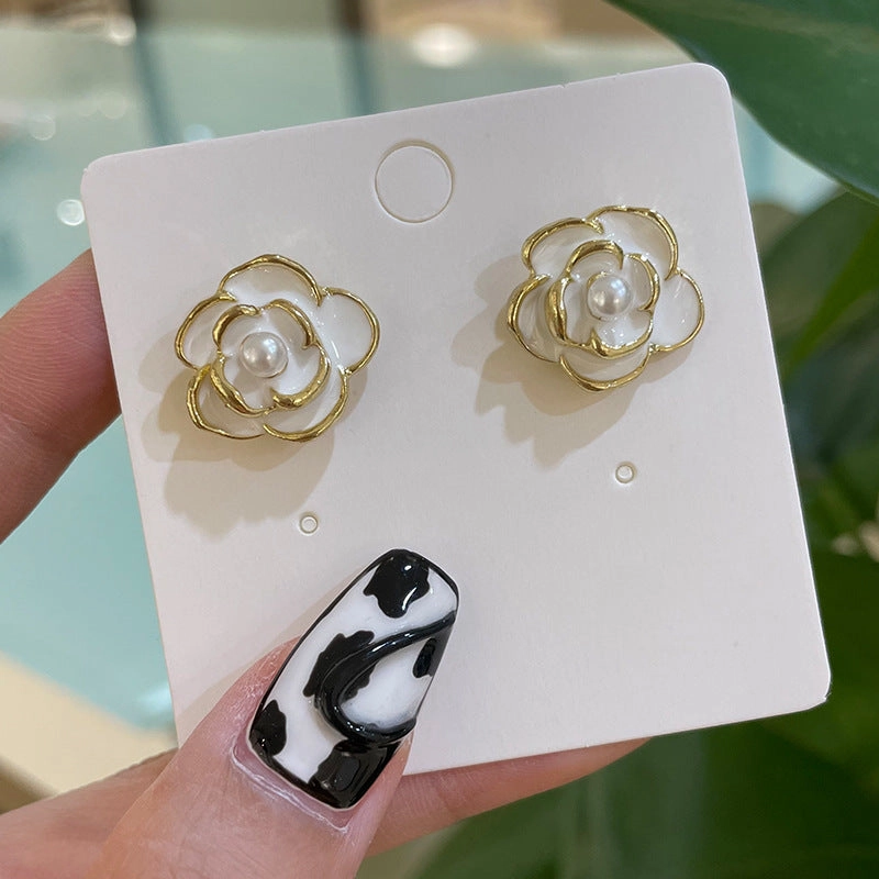 Wholesale Flower Drop Oil Pearl Colorful Petal Earrings