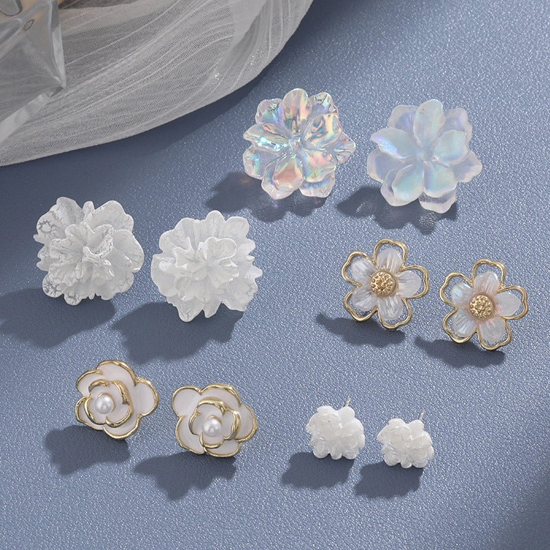 Wholesale Flower Drop Oil Pearl Colorful Petal Earrings