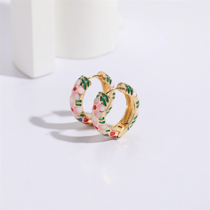 Wholesale Flower Enamel 14K Gold Plated Copper Earrings