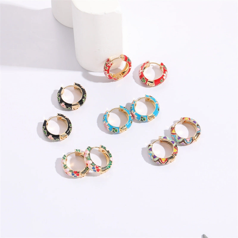 Wholesale Flower Enamel 14K Gold Plated Copper Earrings