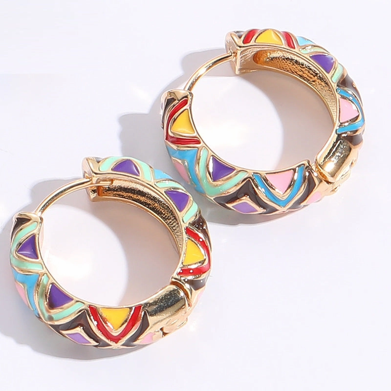 Wholesale Flower Enamel 14K Gold Plated Copper Earrings