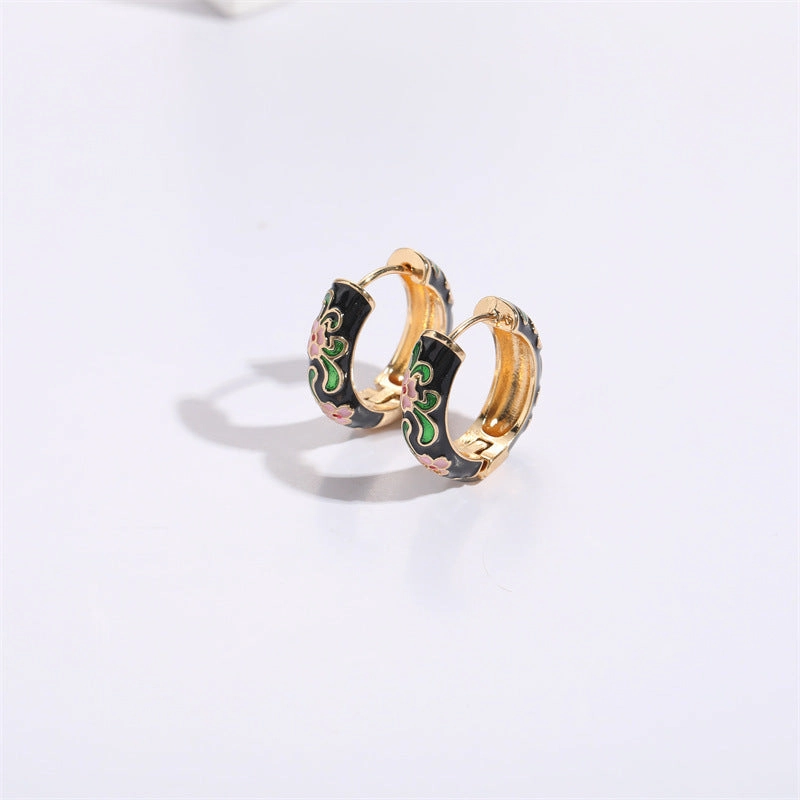 Wholesale Flower Enamel 14K Gold Plated Copper Earrings