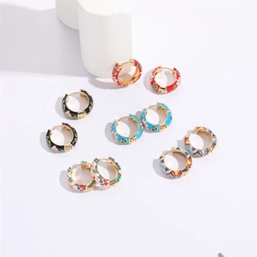 Wholesale Flower Enamel 14K Gold Plated Copper Earrings