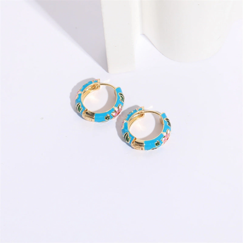 Wholesale Flower Enamel 14K Gold Plated Copper Earrings