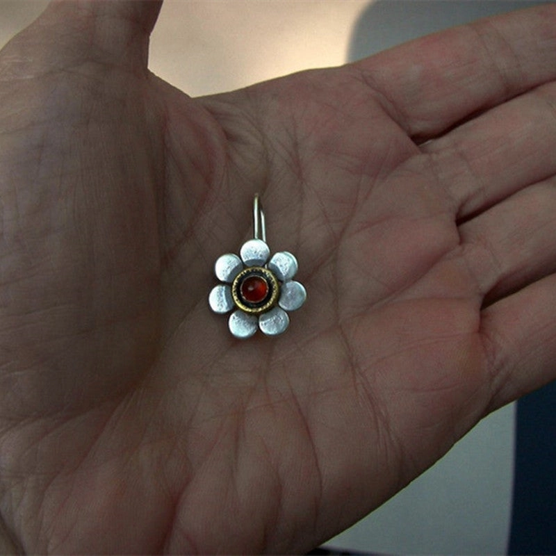 Wholesale Flower Inlaid Gemstone Forest Plant Flower Alloy Earrings