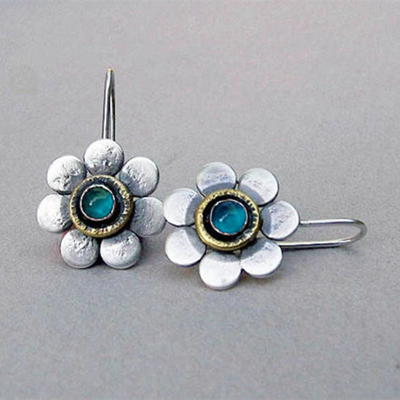 Wholesale Flower Inlaid Gemstone Forest Plant Flower Alloy Earrings