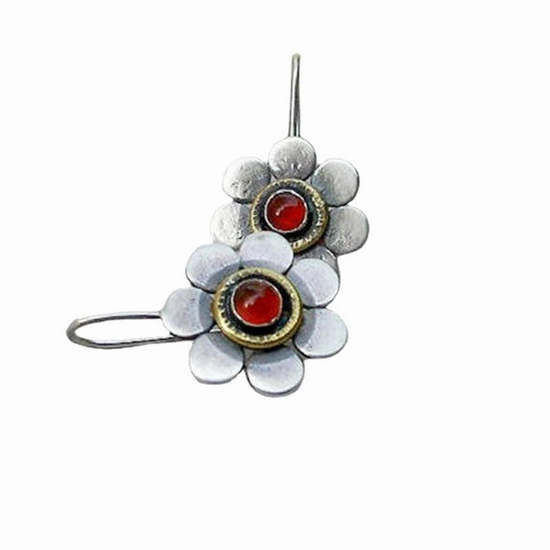 Wholesale Flower Inlaid Gemstone Forest Plant Flower Alloy Earrings