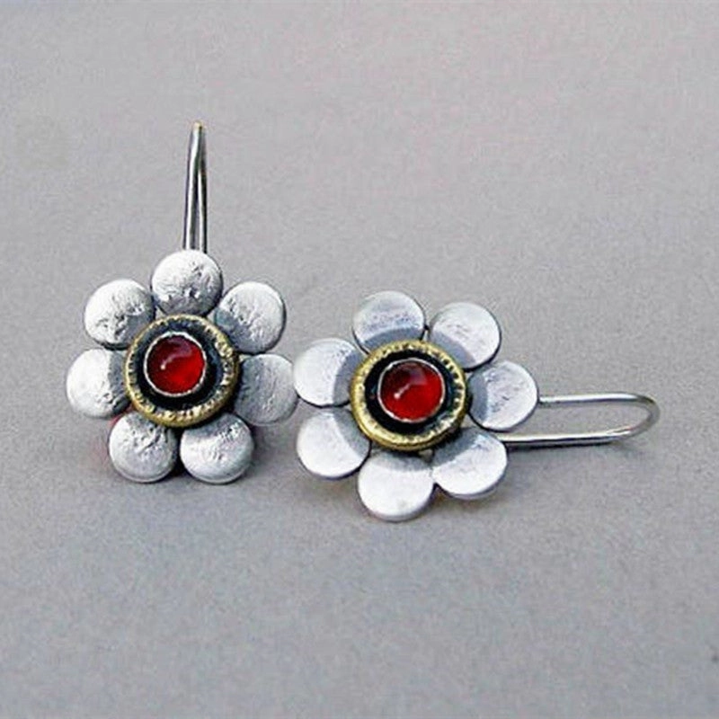 Wholesale Flower Inlaid Gemstone Forest Plant Flower Alloy Earrings