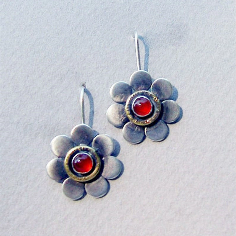 Wholesale Flower Inlaid Gemstone Forest Plant Flower Alloy Earrings