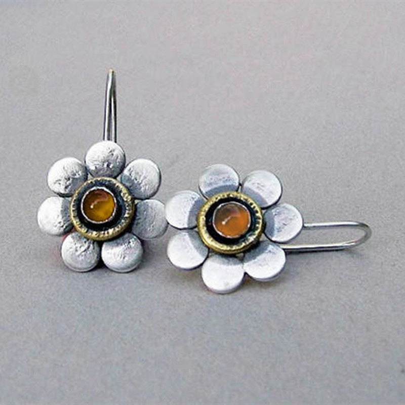 Wholesale Flower Inlaid Gemstone Forest Plant Flower Alloy Earrings