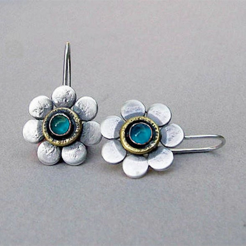 Wholesale Flower Inlaid Gemstone Forest Plant Flower Alloy Earrings