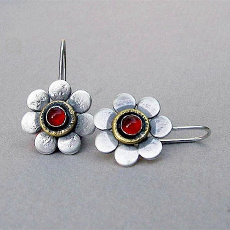 Wholesale Flower Inlaid Gemstone Forest Plant Flower Alloy Earrings