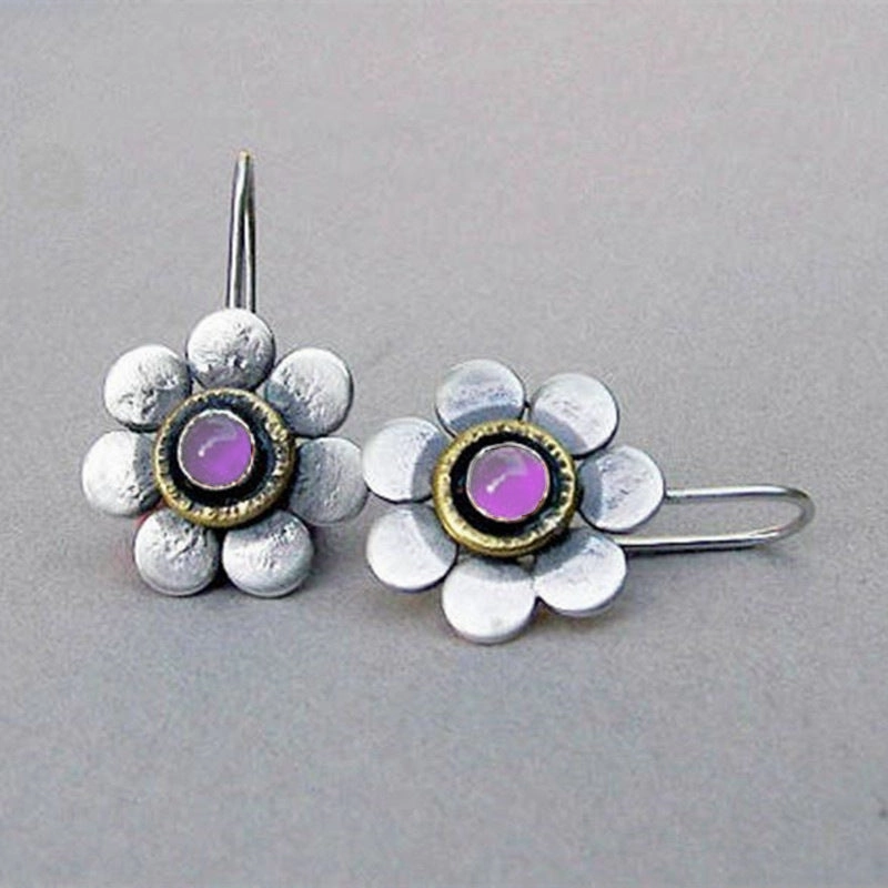 Wholesale Flower Inlaid Gemstone Forest Plant Flower Alloy Earrings