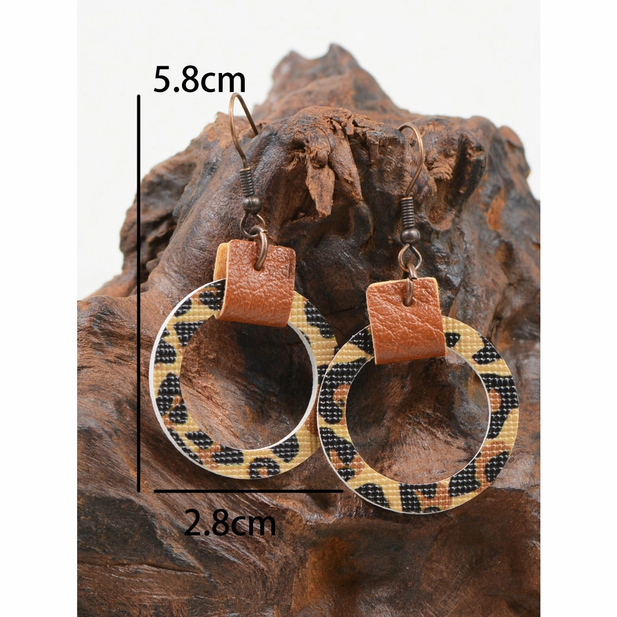 Wholesale Flower Leopard Print Abstract Painting Graffiti Hollow Circular Leather Earrings