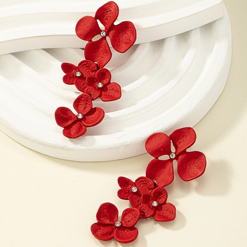 Wholesale Flower Metal Paint Long Alloy Earrings