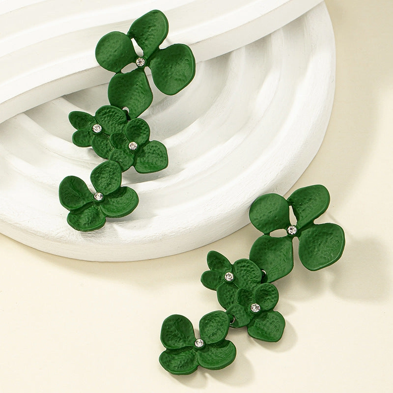 Wholesale Flower Metal Paint Long Alloy Earrings