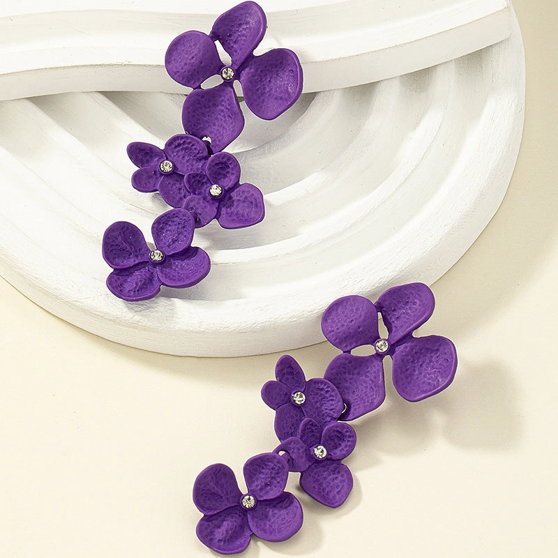 Wholesale Flower Metal Paint Long Alloy Earrings