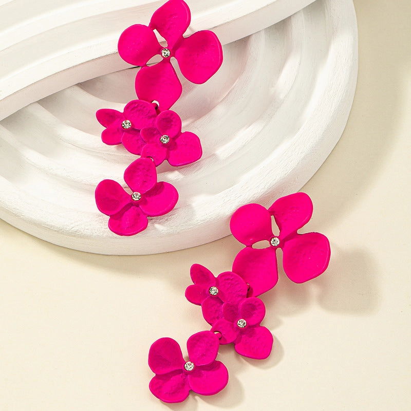 Wholesale Flower Metal Paint Long Alloy Earrings