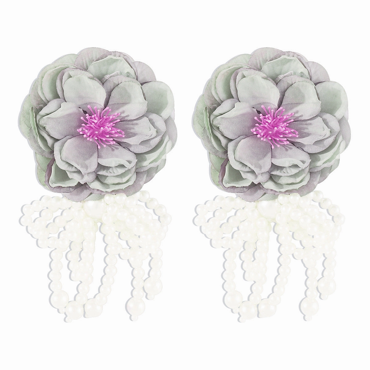 Wholesale Flower Pearl Bow Tassel Earrings