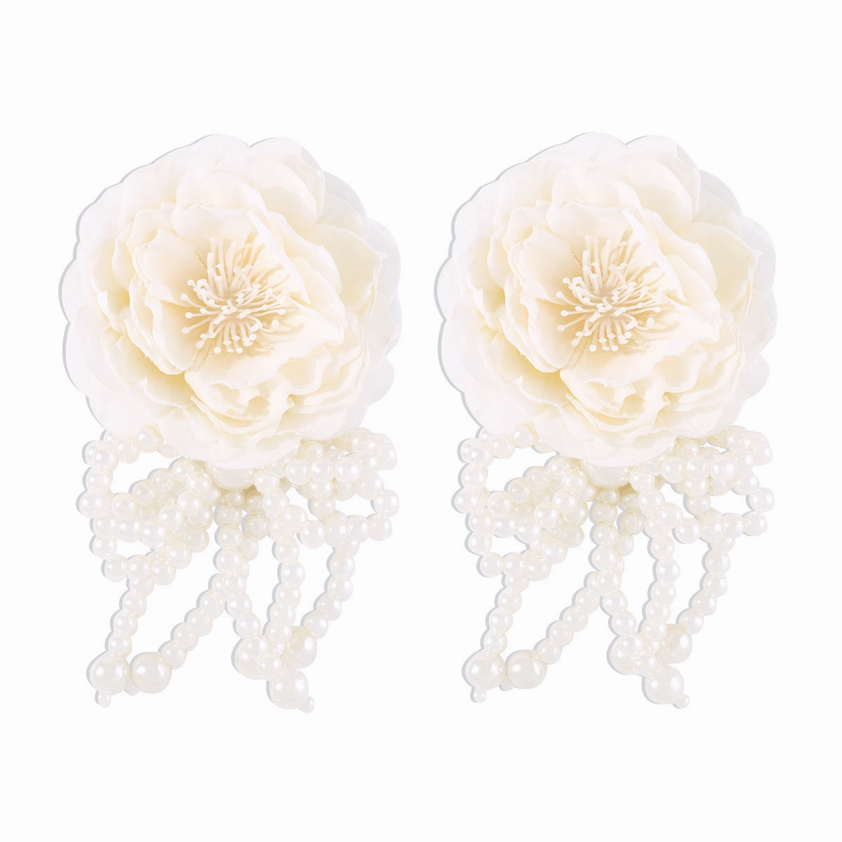 Wholesale Flower Pearl Bow Tassel Earrings